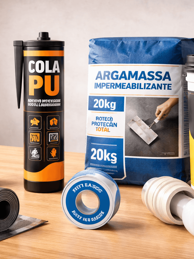 Vedação e impermeabilização: Impermeabilizante, cola pu, silicone, manta asfaltica, nutrol, vedacit