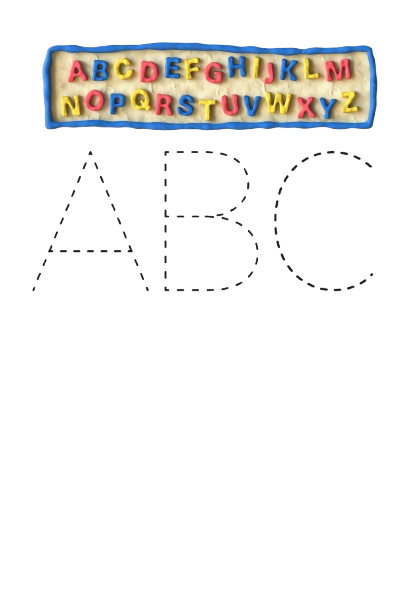 Ilustração da letra A,B e C do alfabeto em pontilhados.