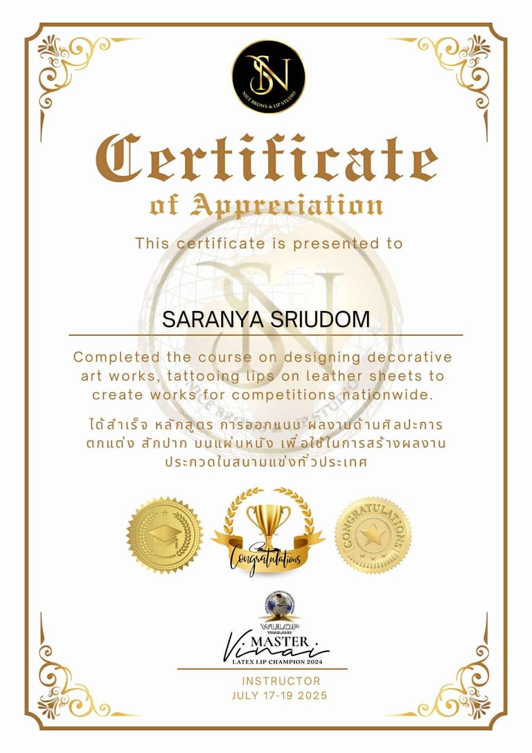 Officieel certificaat van waardering voor PMU-expertise Saranya Sriudom