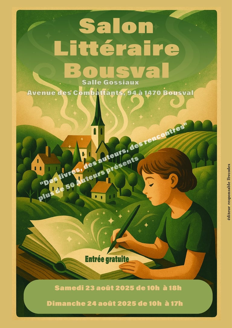 Salon littéraire de Bousval - Affiche réalisée par intelligence artificielle.
