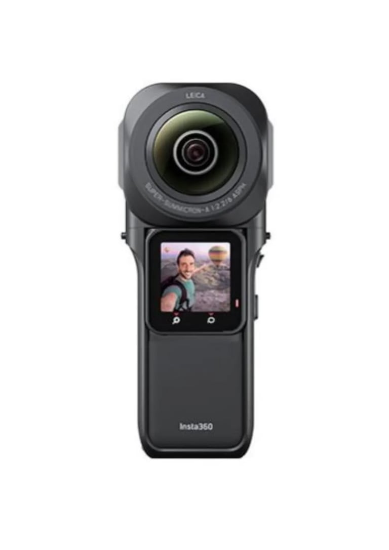 Insta360 ONE RS 1-Inch 360 Edition camera with Leica lens and front-facing touchscreen display.