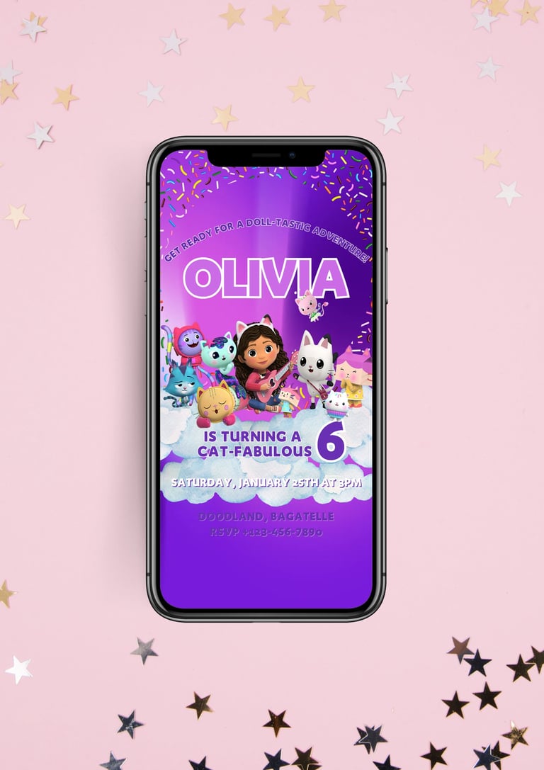 gabby's dollhouse phone evite