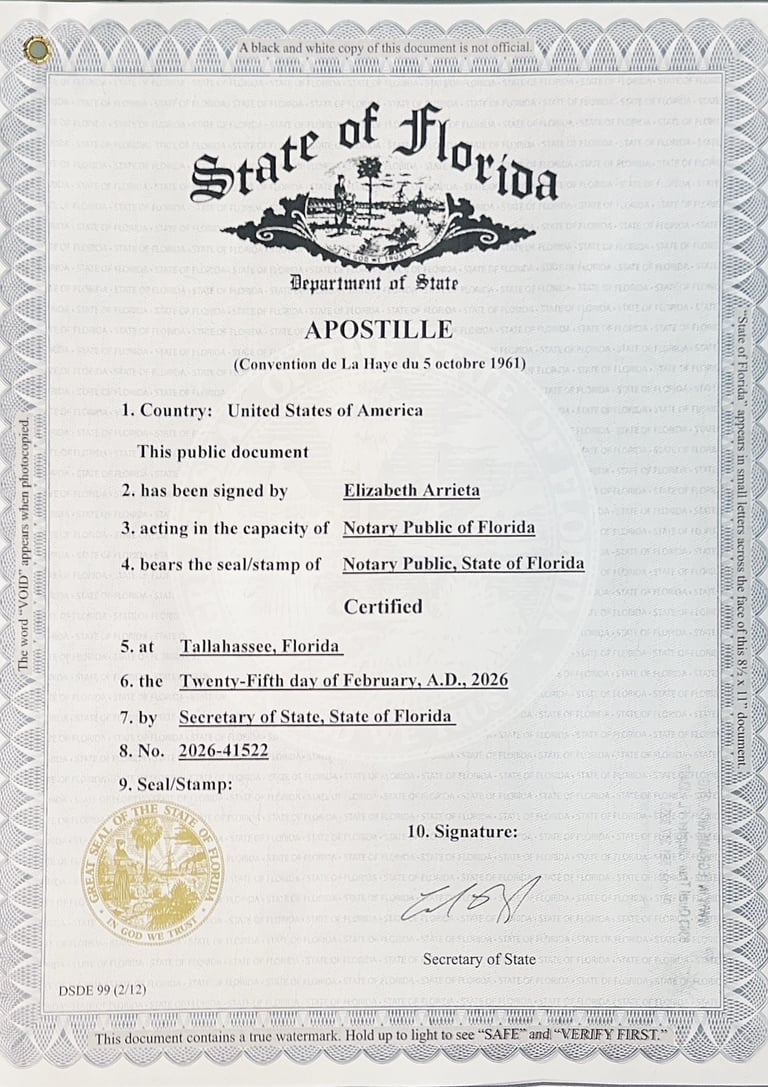 APOSTILLE FLORIDA INTEGRAMERICA.ORG