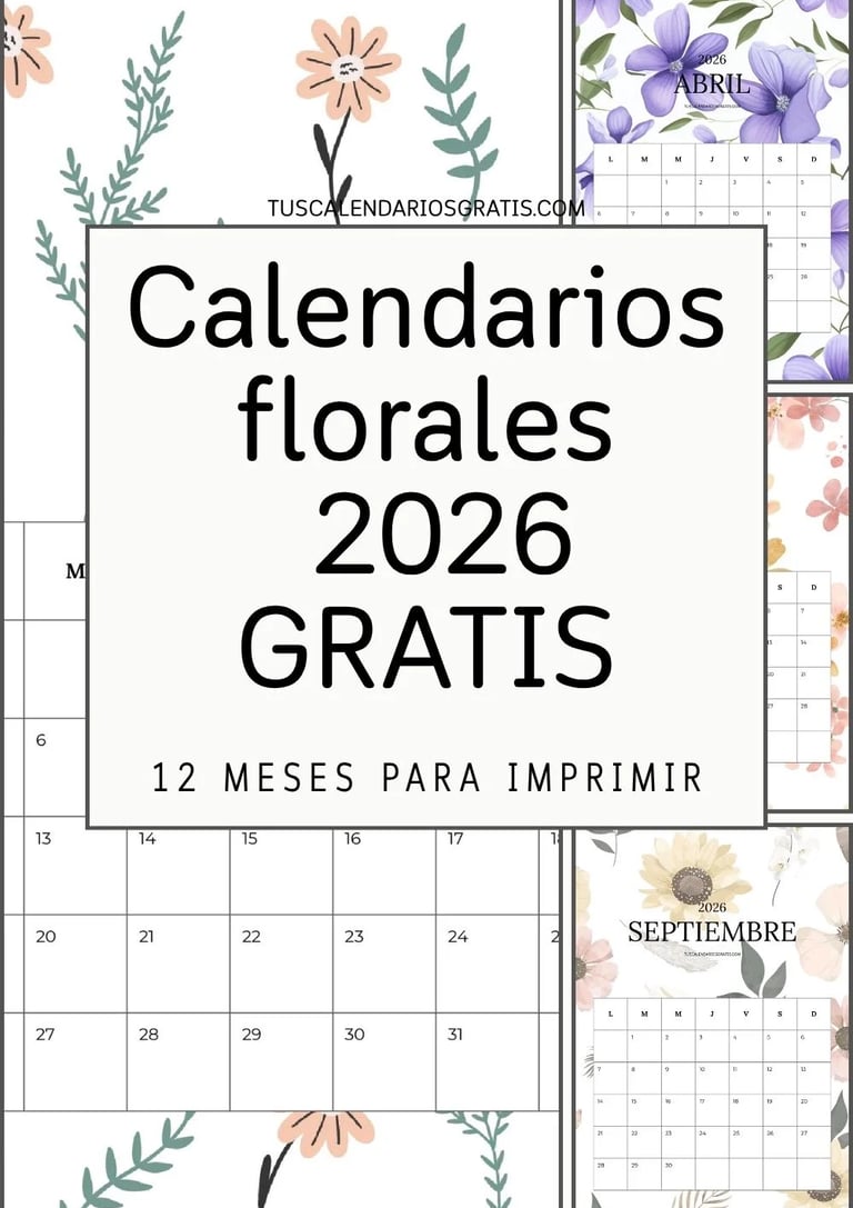 Calendario floral 2026 para imprimir en PDF con los 12 meses completos en diseño elegante de flores