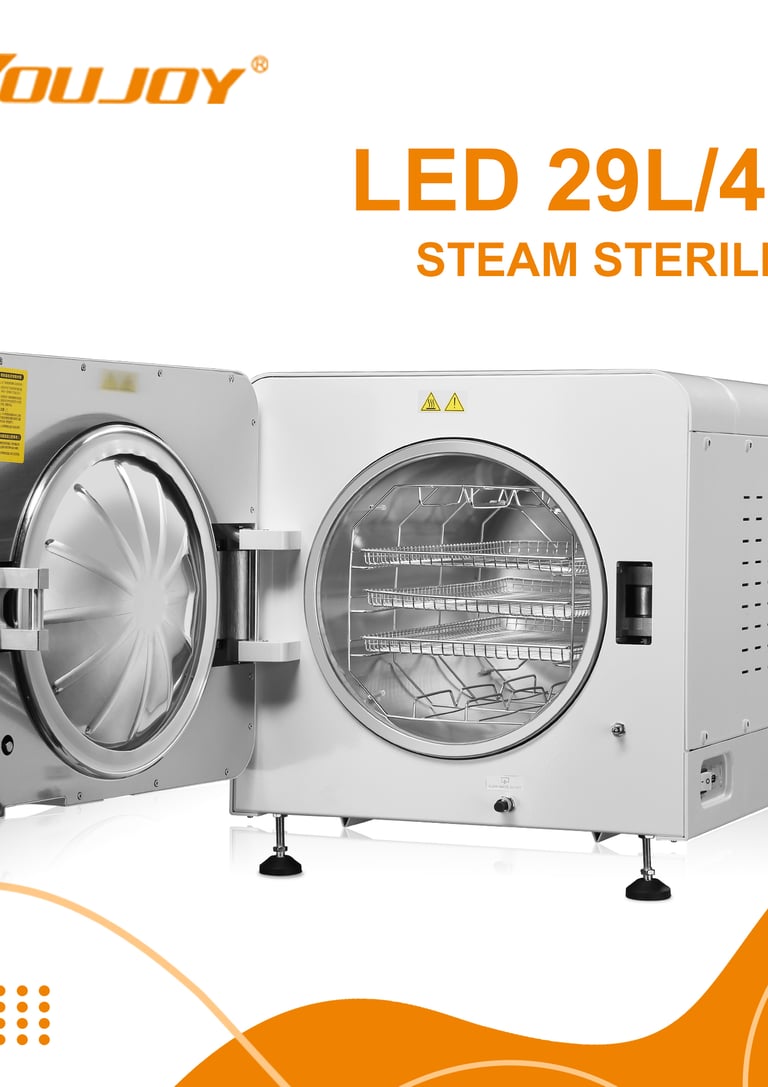 Professional Youjoy LED 29L/45L steam sterilizer autoclave for medical and dental instrument sterilization.