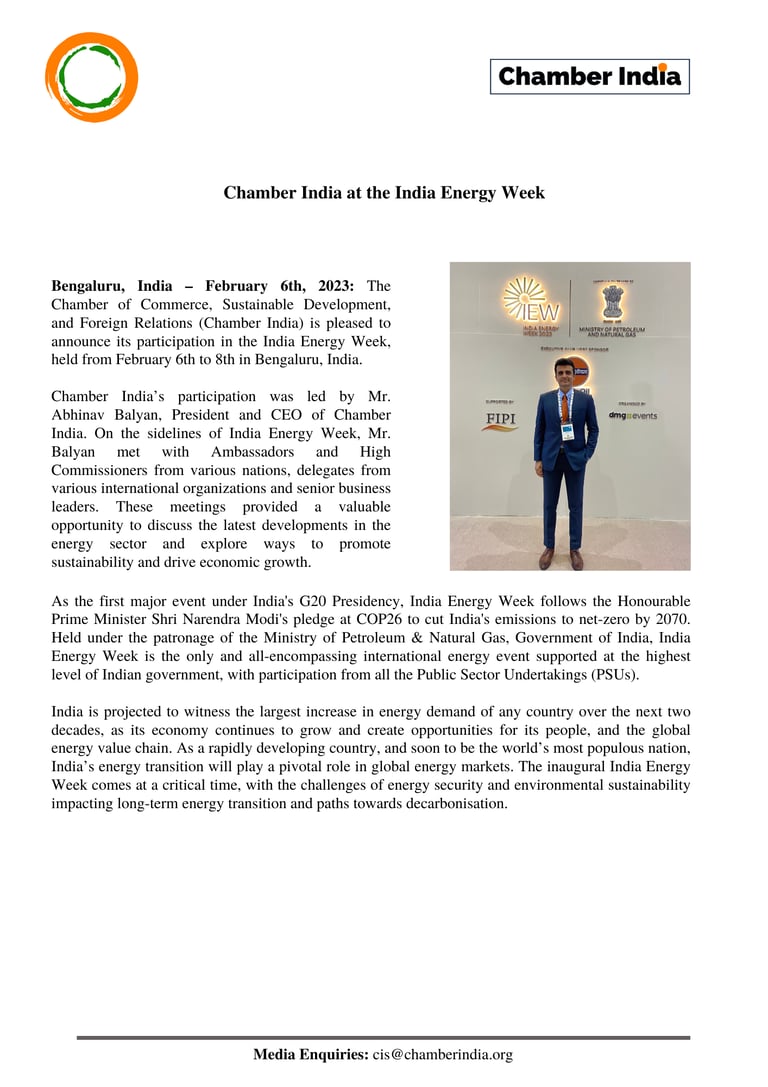 Chamber India Media Release