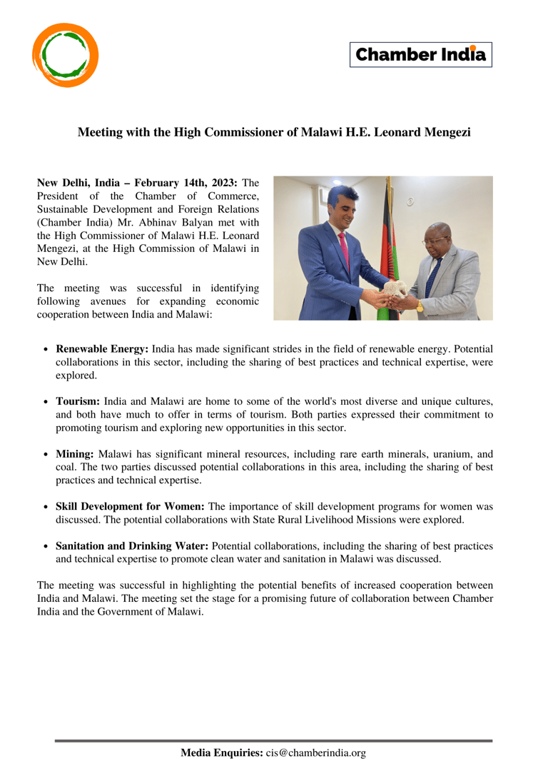 Chamber India Media Release