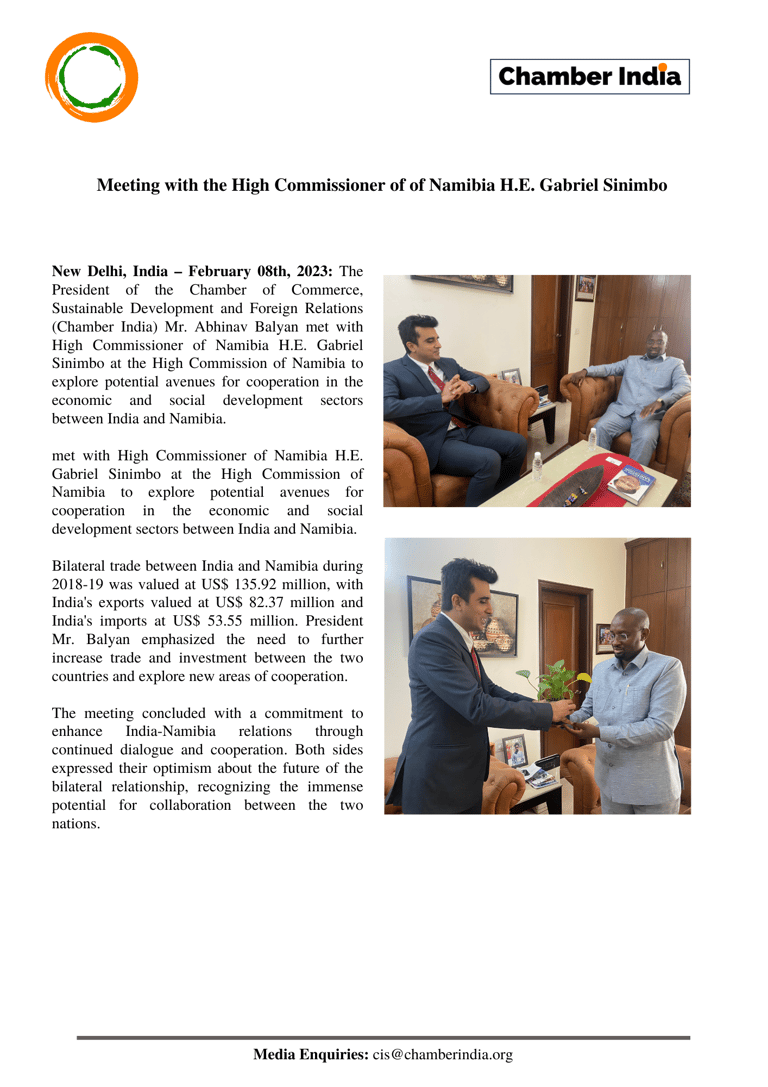 Chamber India Media Release