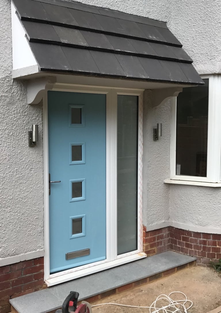 Duck Egg Blue Composite Front Door with Side Panel fitted In Bitterne, Southampton