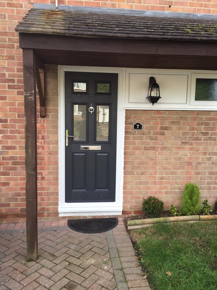 grey composite front door with silver hardware fitted in Stubbington by Buildmydoor 