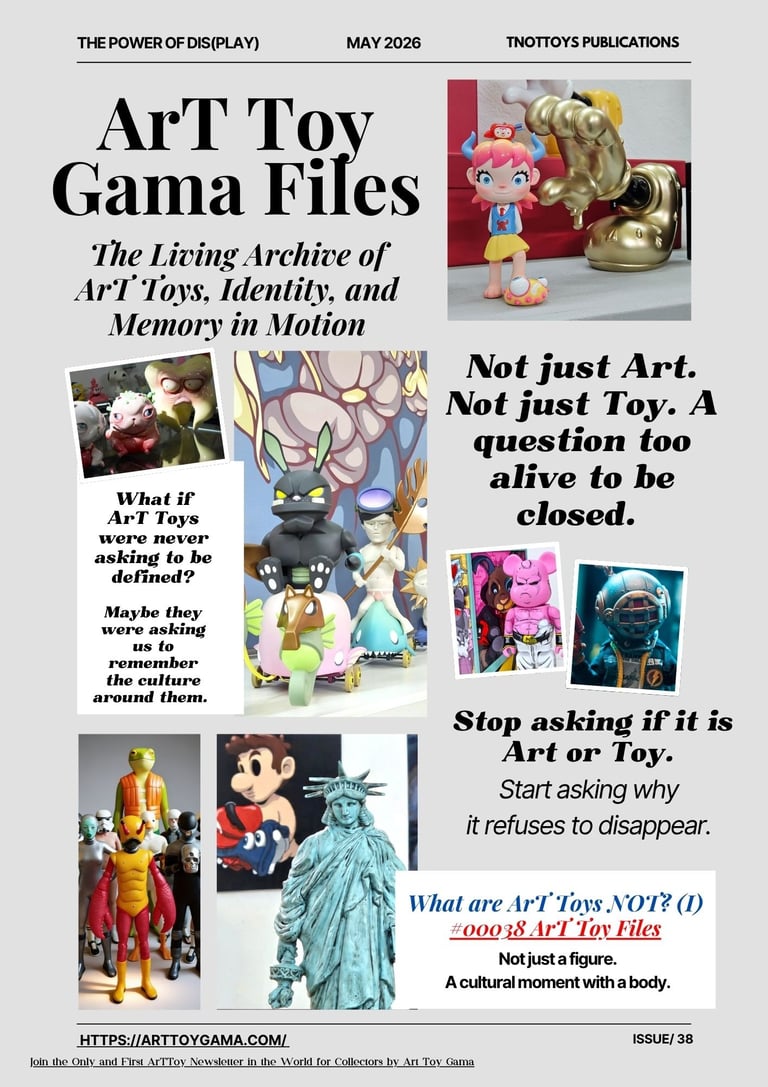 Magazine layout for Art Toy Gama Files featuring various designer urban vinyl toys and collectible figures.