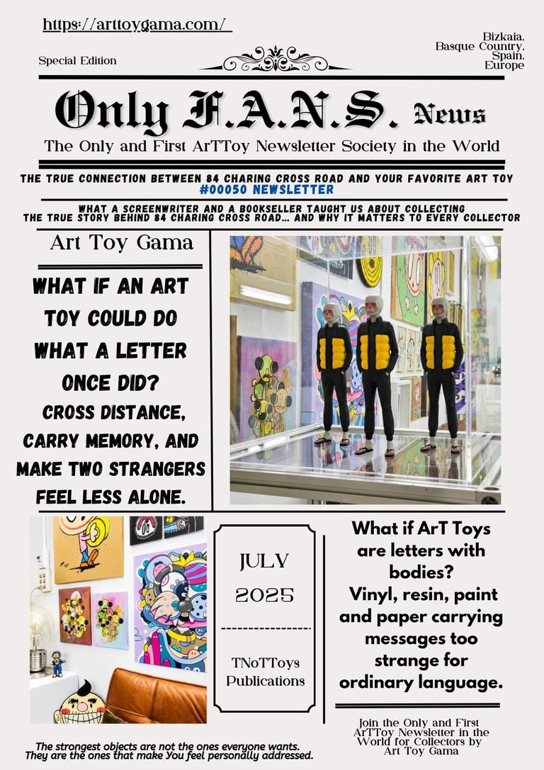 Only F.A.N.S. Art Toy Newsletter cover featuring designer vinyl figures and contemporary pop art gallery displays.
