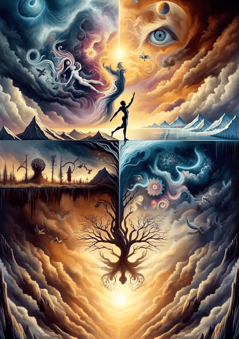 a man standing on a tree with a tree in the background