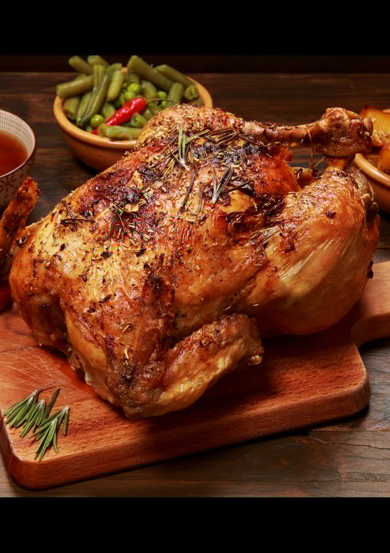 recette poulet rôti aux épices de Noël, légumes et châtaignes rôties