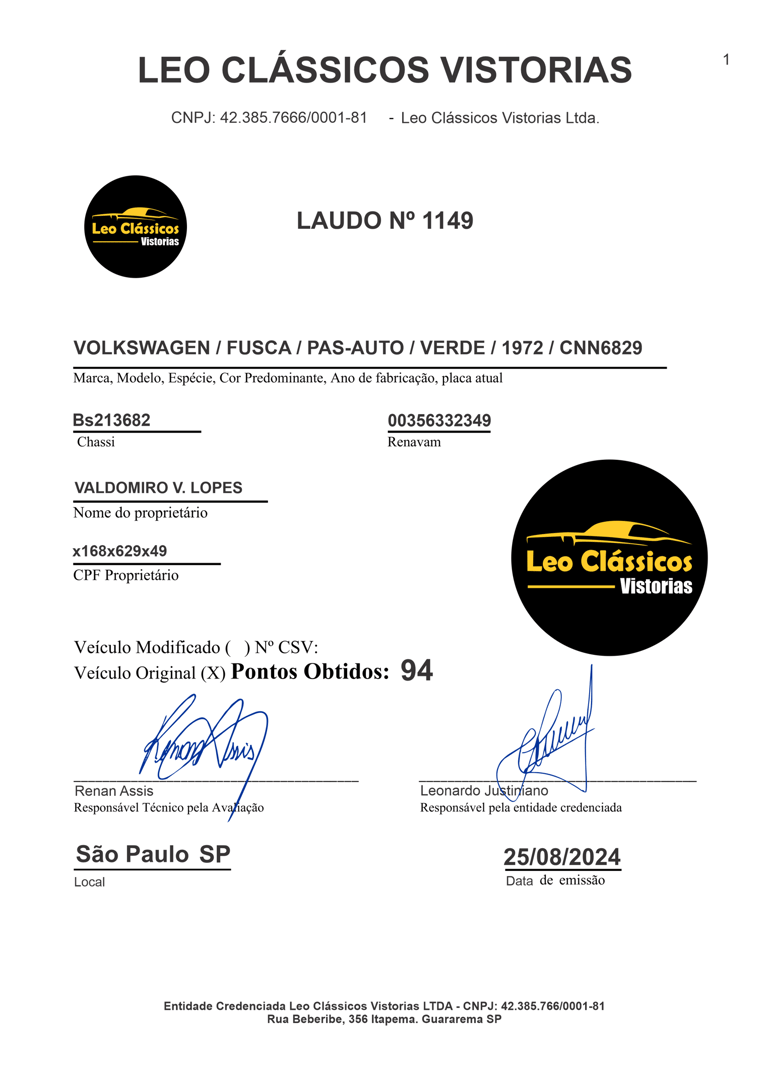laudo de carros antigos para inventario