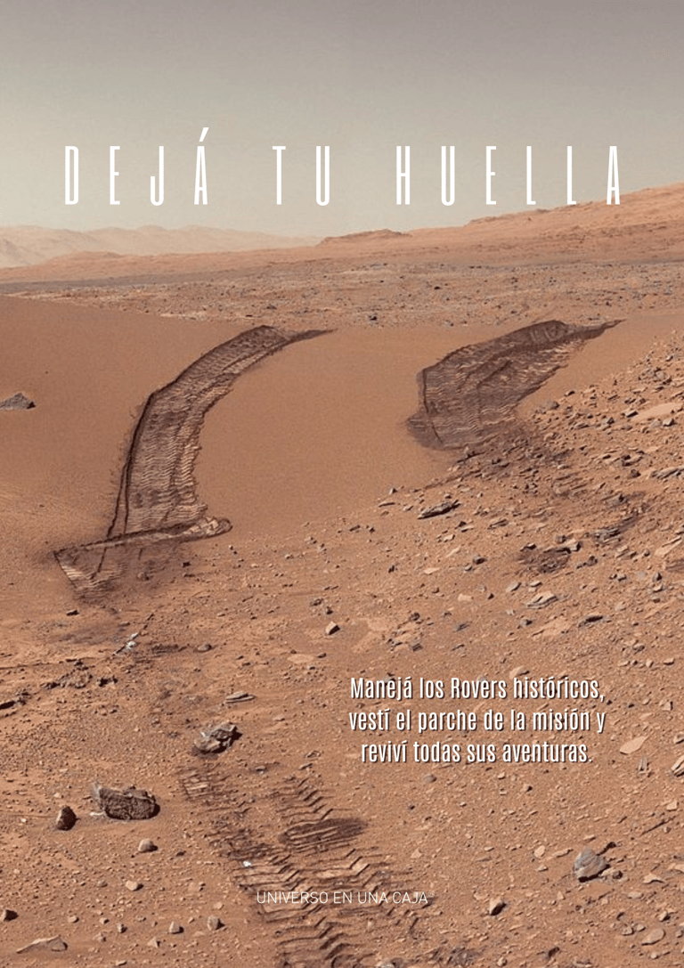 paisaje de marte con huellas de rover. se lee "dejá tu huella"