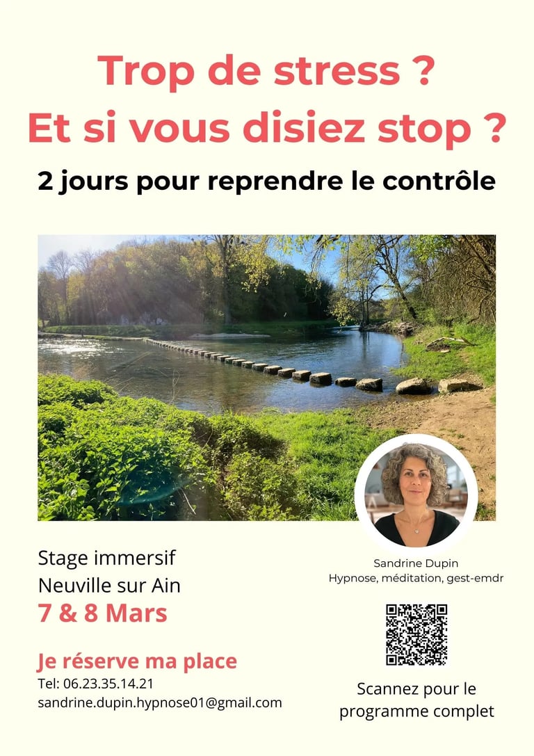 Stage gestion du stress Neuville Sur Ain Sandrine Dupin Hypnothérapeute