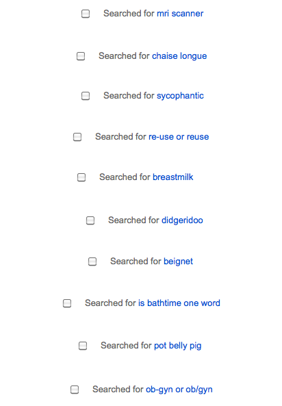 Searches including "mri scanner," "didgeridoo," "is bathtime one word," and more