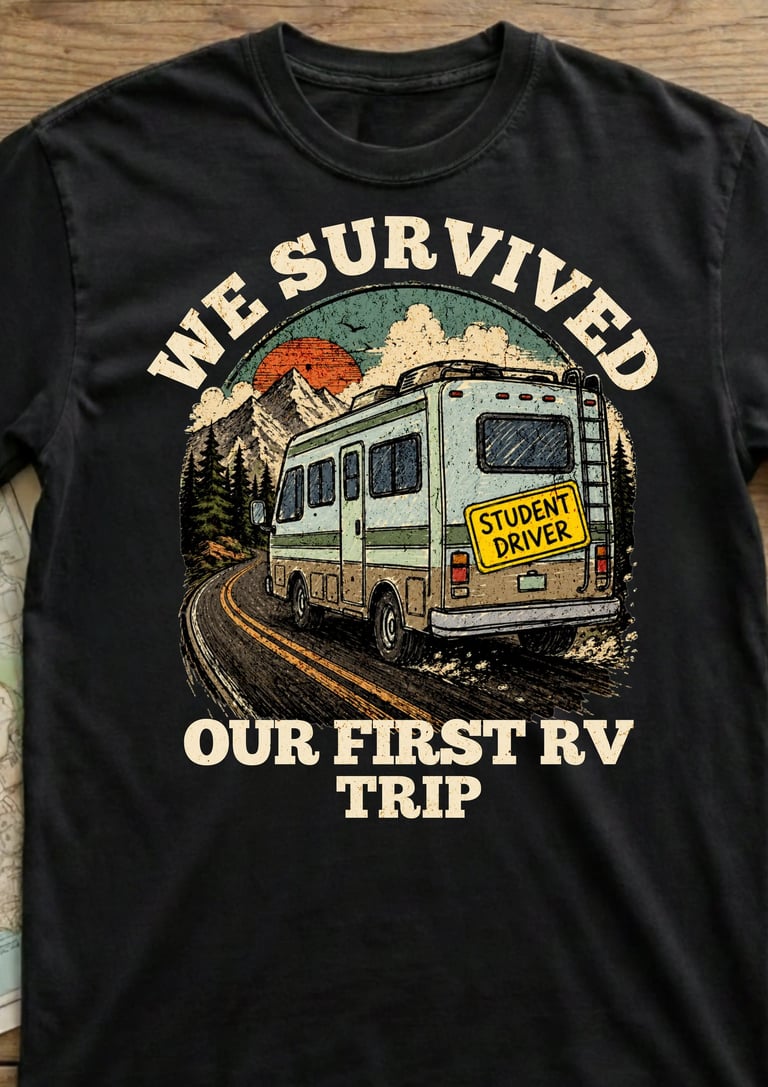 We Survived Our First RV Trip funny RV camping shirt on Comfort Colors — Horacio & Visconti