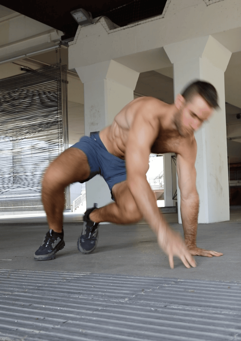 a man doing side kicks