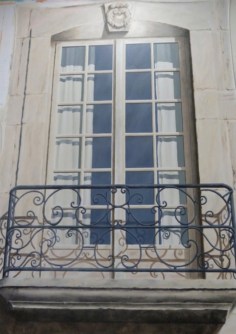 Animer vos façades avec un trompe-l'oeil de fenêtre. Peint directement sur le mur ou sur une toile marouflée ou autres suppor