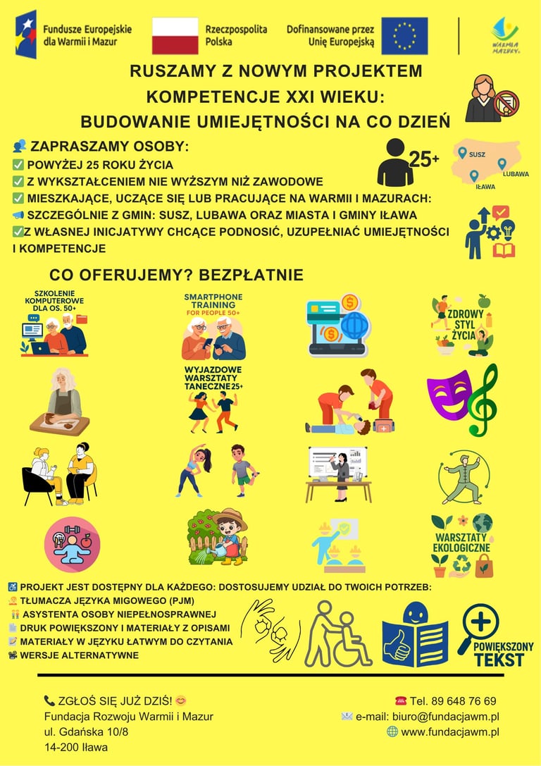 Plakat informacyjny projektu „Kompetencje XXI wieku: Budowanie umiejętności na co dzień”.