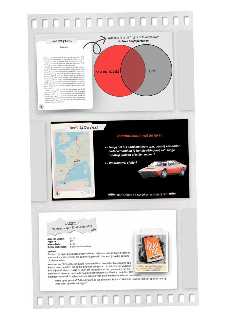 Drie screenshots uit de Leestip van het boek 'De roadtrip'
