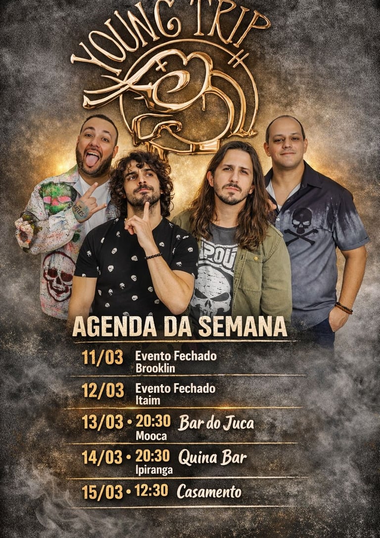 Agenda de shows da banda Young Trip com apresentações de rock ao vivo em São Paulo