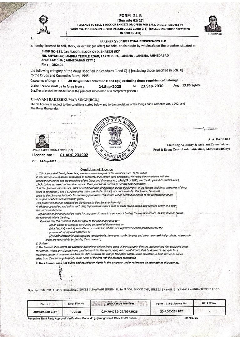 Drug Lic - 21B-234902 by Spiritual Biosciences LLP