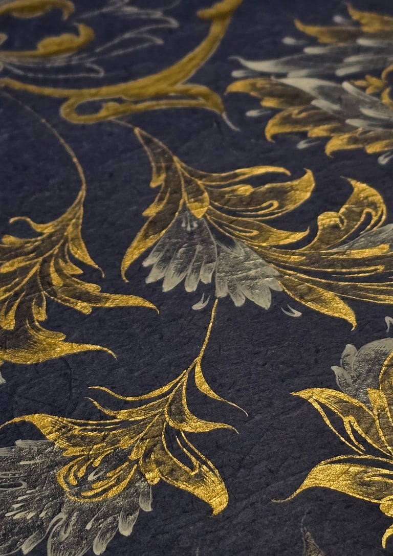 Close up of gold leaf texture on abstract painting by Niloofar K. Afshar.