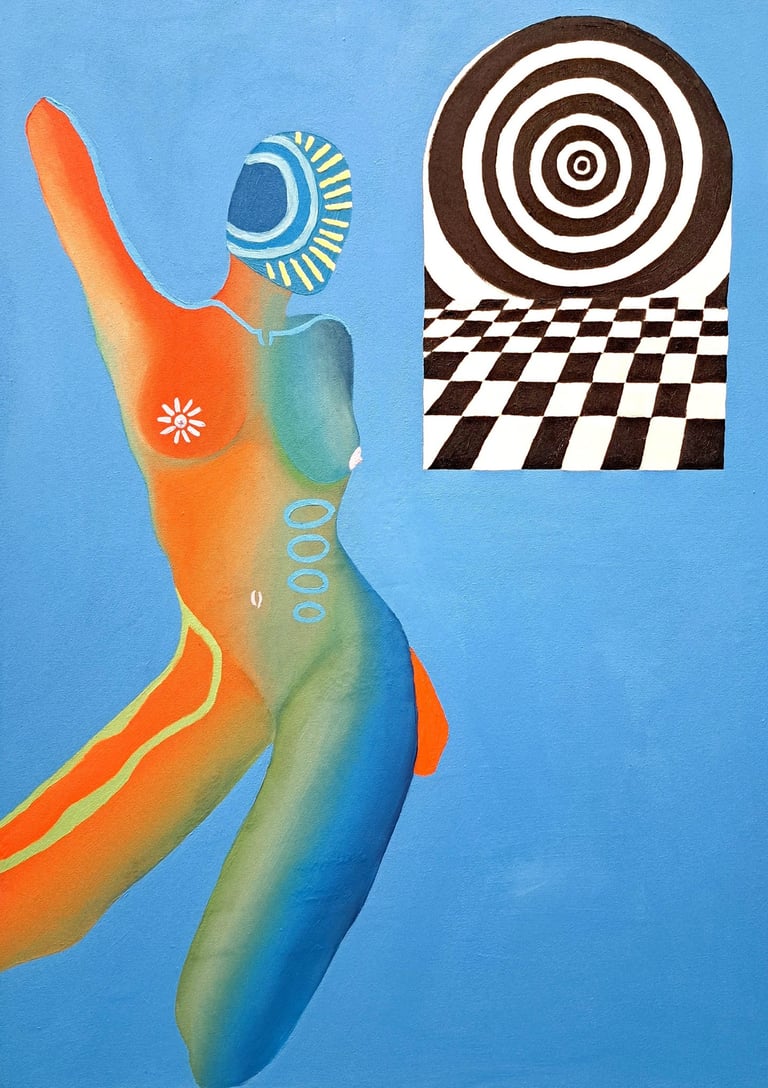 a painting of a woman in a bodysuit