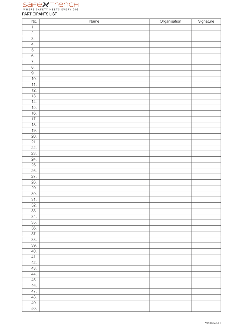 Pre task talk record and toolbox safety briefing checklist template for excavation risk assessment