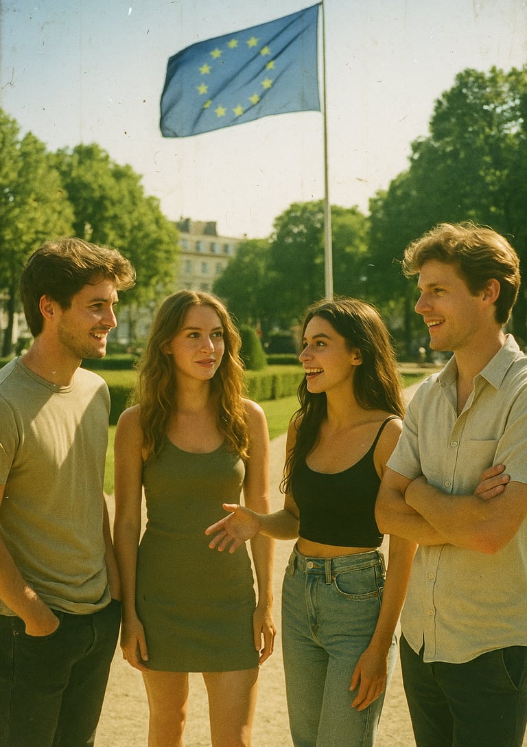 Des jeunes européens discutent pour la journée européenne des langues.