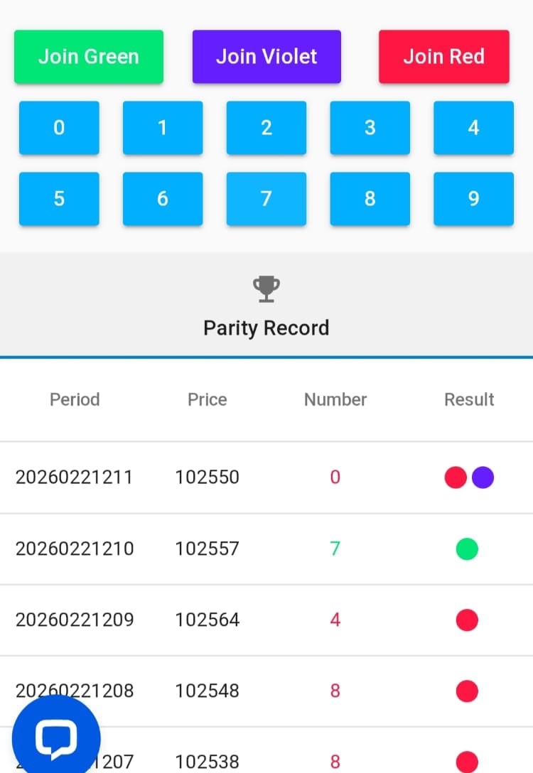 Jalwa game a color prediction game interface showing parity record charts and color prediction Game.