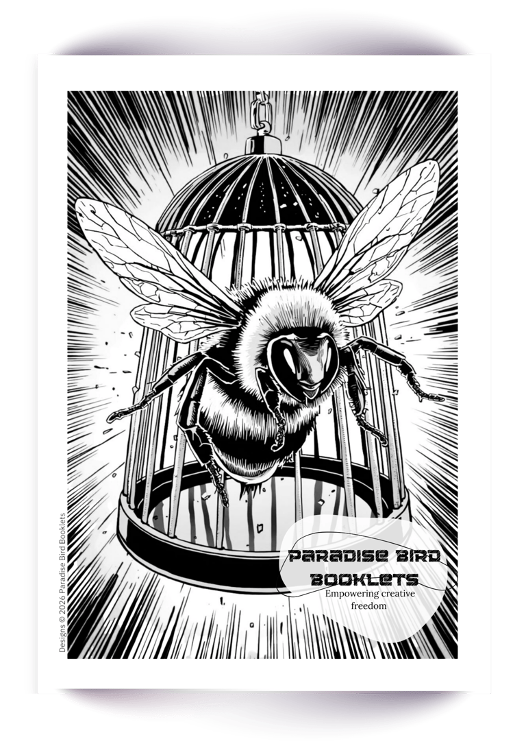 Freebie in comic book style of a bee escaping a metal cage