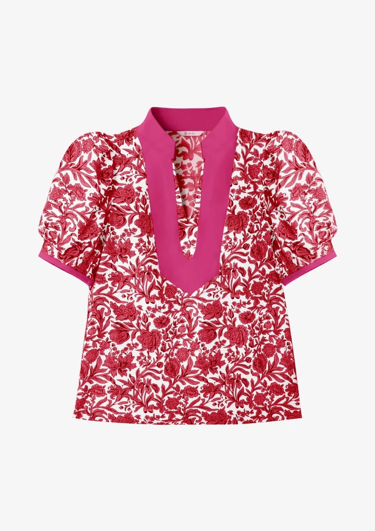 red rose puff sleeve blouse