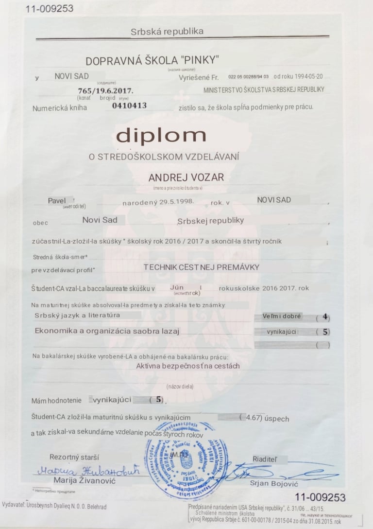 Diplom technik cestnej premavky