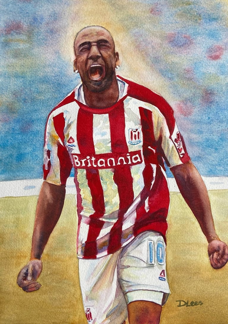Watercolour of Ricardo Fuller playing for Stoke City
