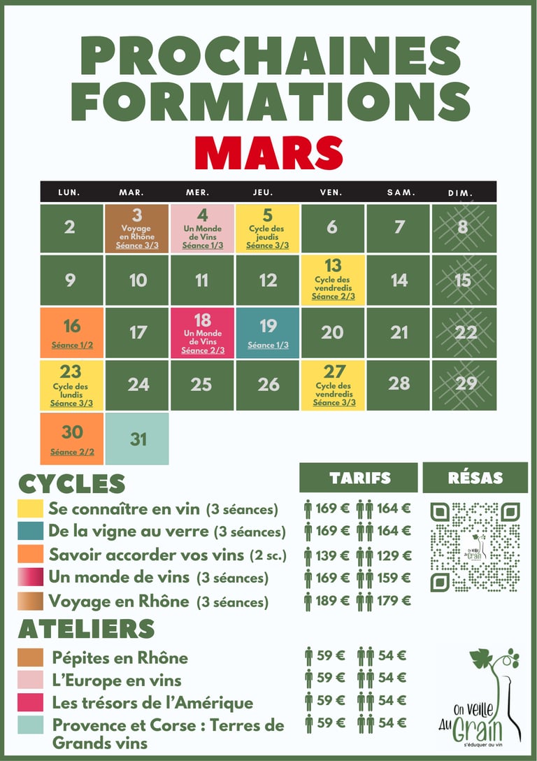 cours oenologie mars 2026 dégustation de vins lyon on veille au grain