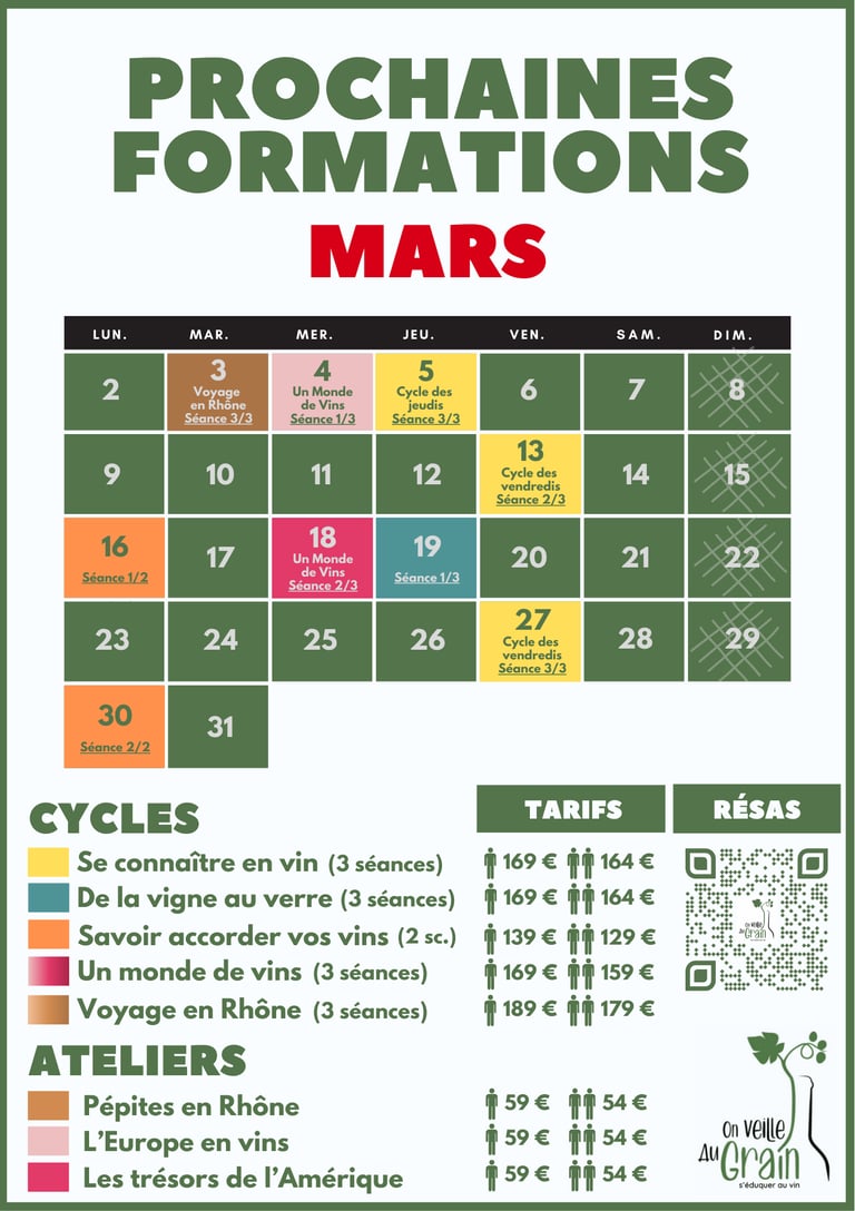 cours oenologie mars 2026 dégustation de vins lyon on veille au grain