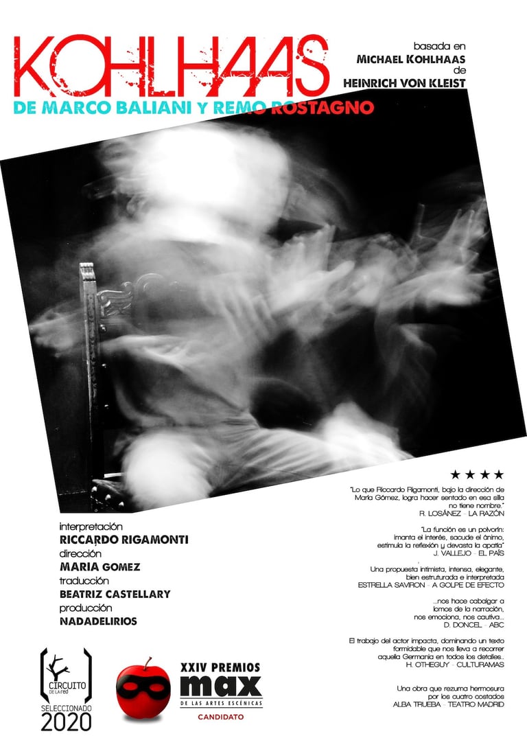 Cartel Kohlhaas - un solo actor en una silla. Increíble Riccardo Rigamonti