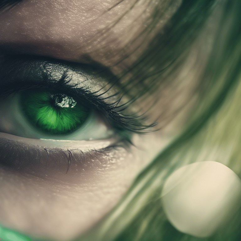a woman with green eyes and green eyes