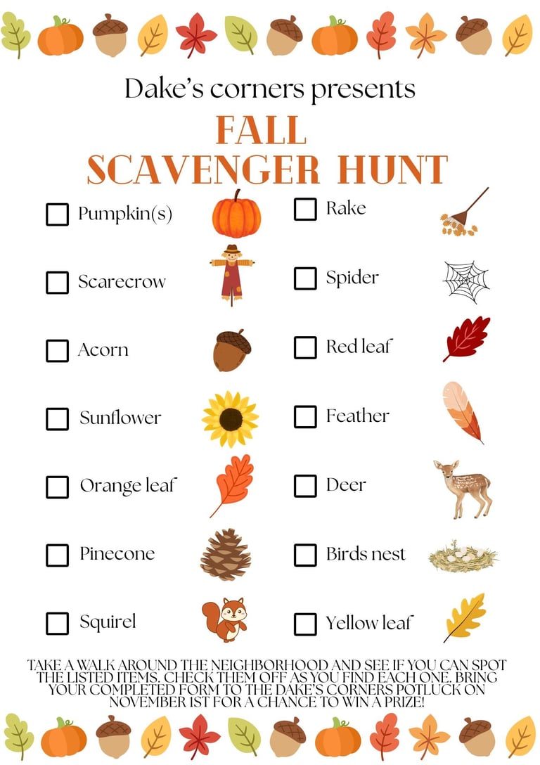 Dake's Corners Fall Scavenger Hunt