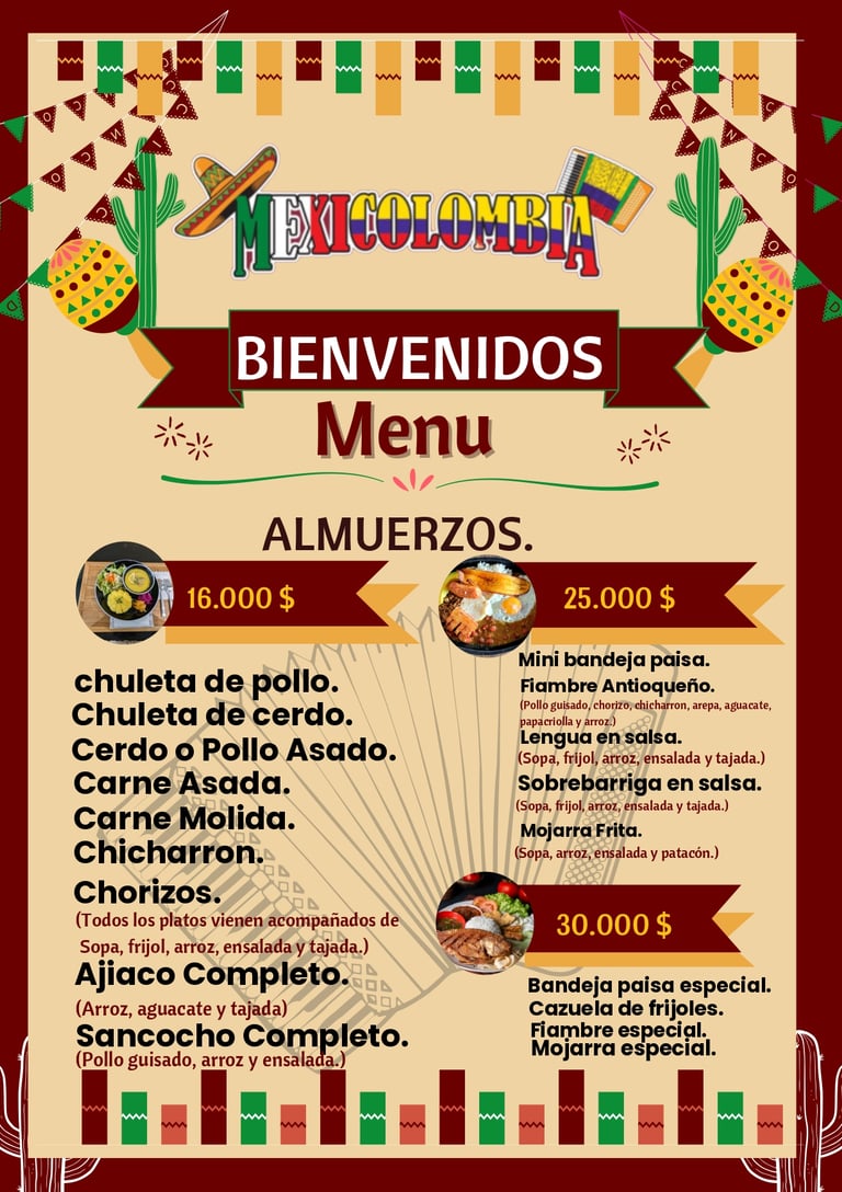 Menú Colombiano Restaurante Mexicolomiba Circasia Quindio