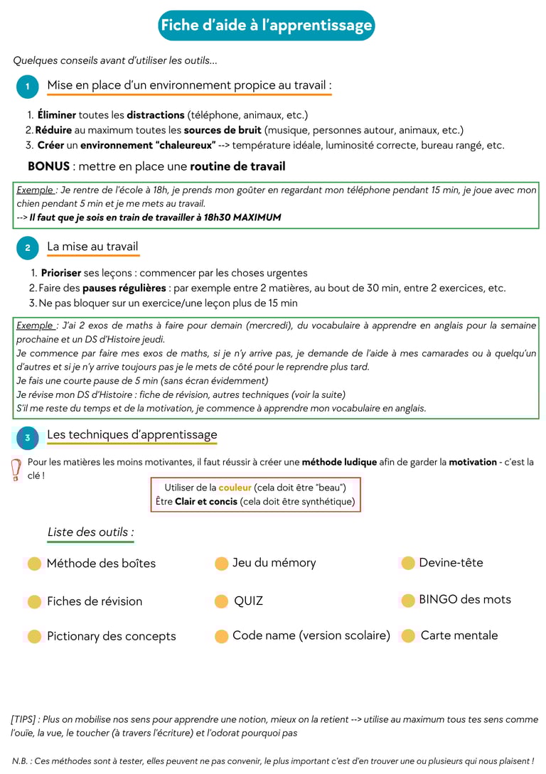 Extrait de la fiche gratuite d'aide à l'apprentissage