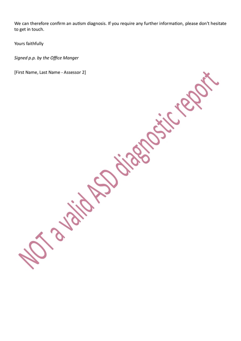 Redacted example of an illegitimate autism diagnostic report in Scotland - page 2 of 2.