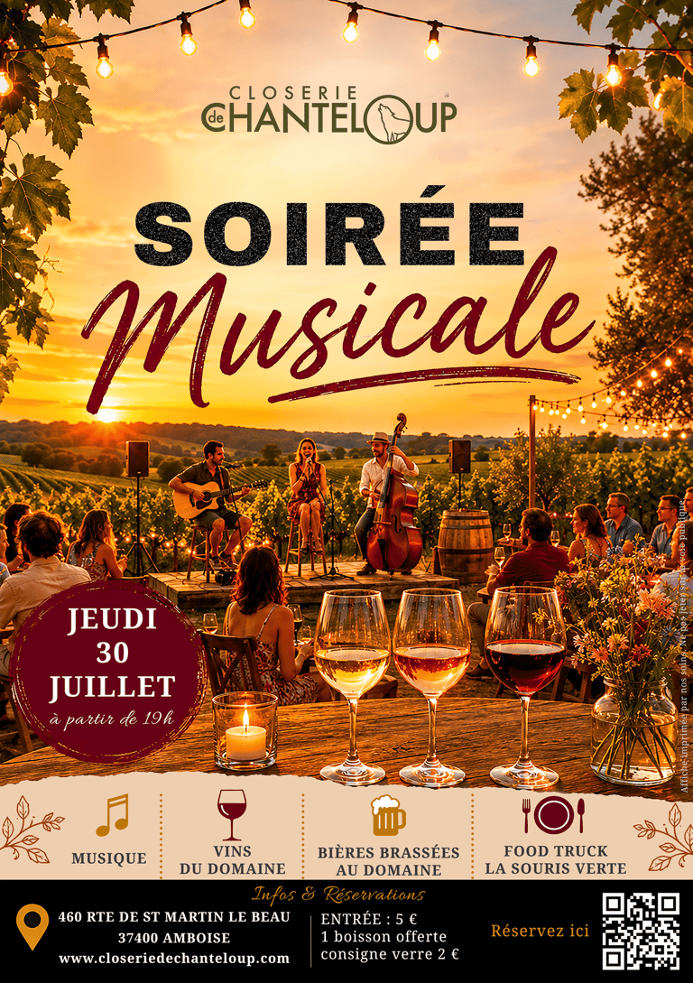Soirée musicale 30 juillet 2026 Amboise Closerie de Chanteloup
