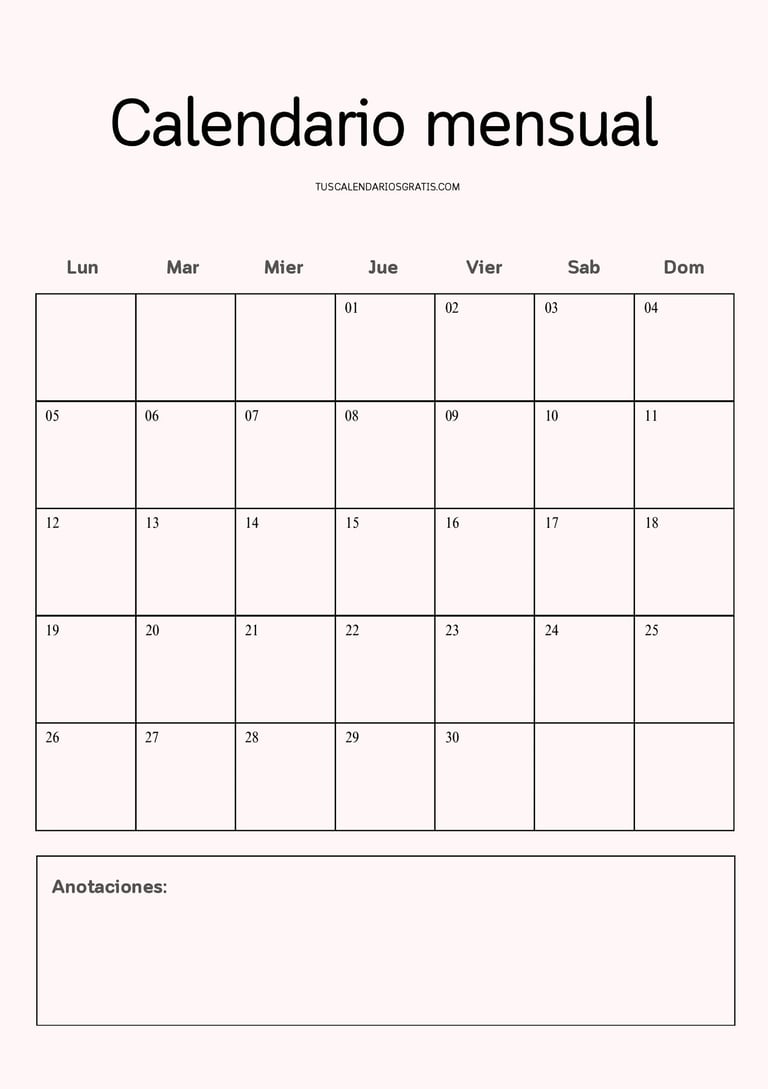 imagen de Calendario mensual genérico para menu principal