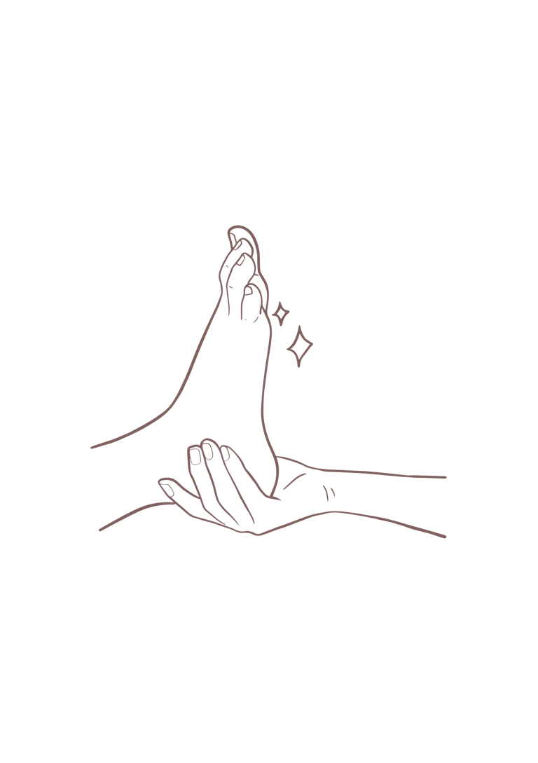 Illustratie van voetverzorging met een hand, benadrukt zorg en ontspanning.