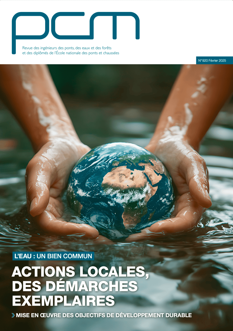 PCM magazine cover featuring hands holding a small globe in water for sustainable water management.
